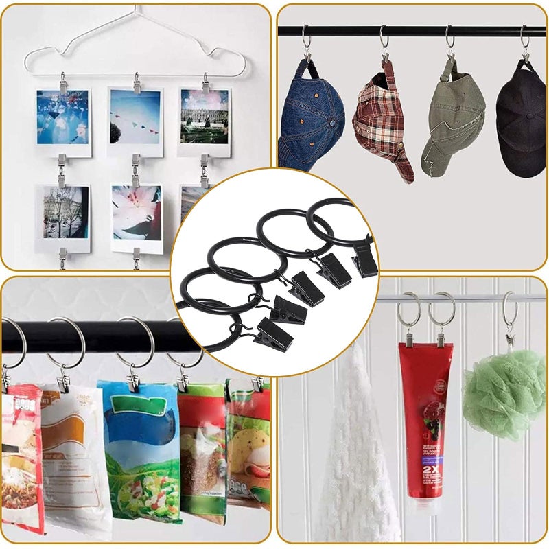 Lansian 20Pack Curtain Rings with Clips, Drapery Clips for Curtain, Drapery Rings with Clips for Hanging Drapery Drapes Bows, 1 inch Interior Diameter, Fits up to 4/5 in Curtain Rod, Vintage Black - Image 4